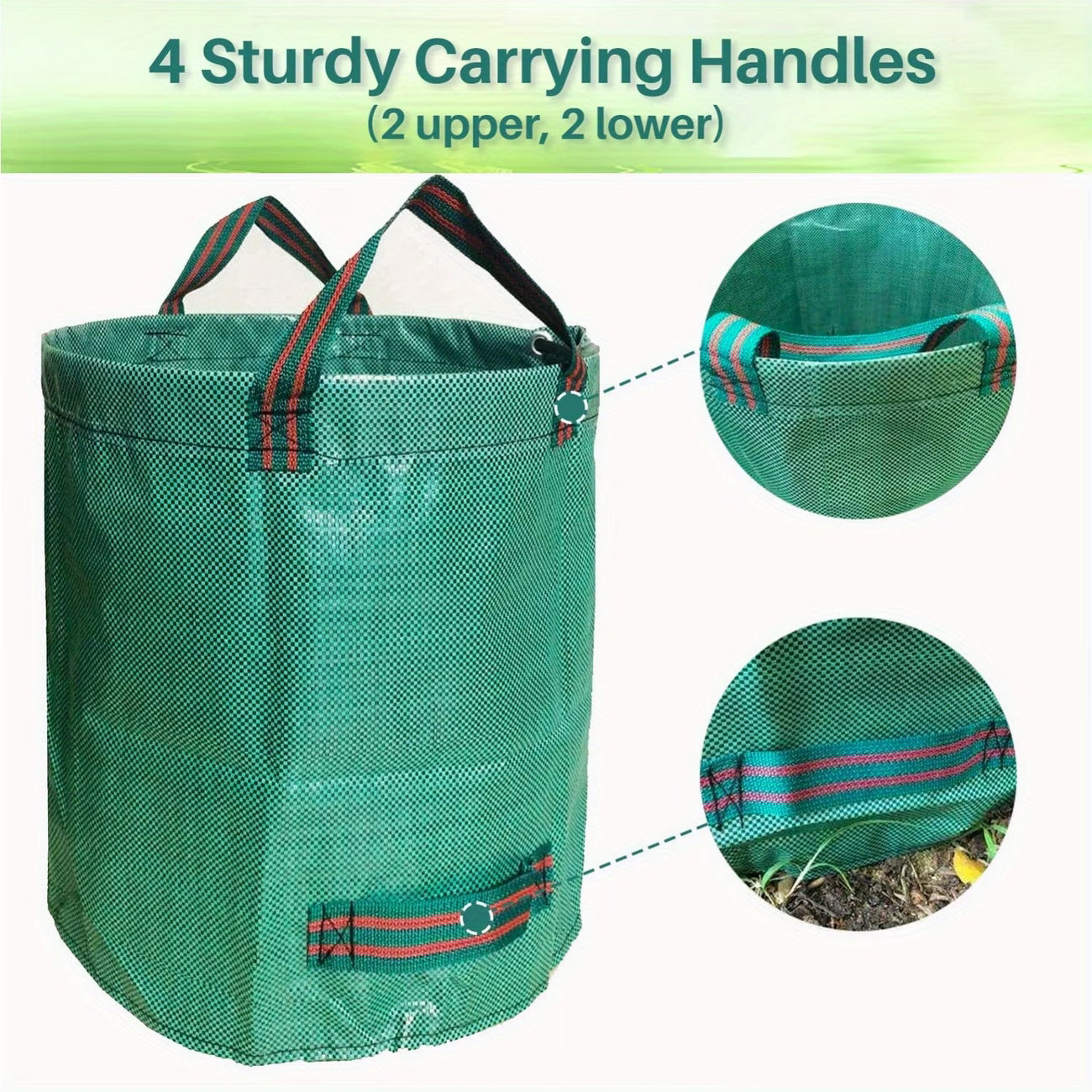 Large Garden Waste Bags with Zipper Leaf Waste Sacks with Handles Foldable and Reusable Green - 300 L