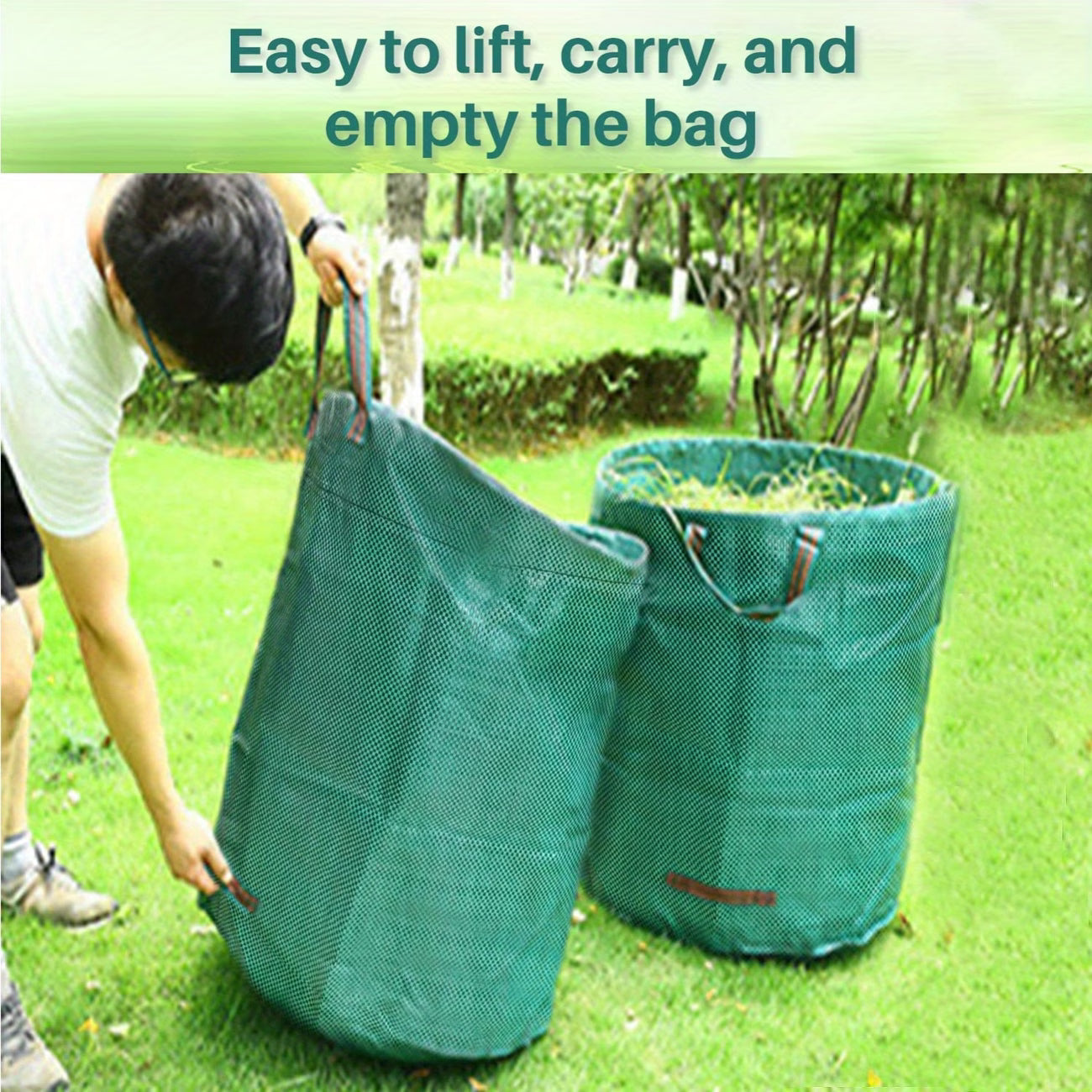 Large Garden Waste Bags with Zipper Leaf Waste Sacks with Handles Foldable and Reusable Green - 300 L
