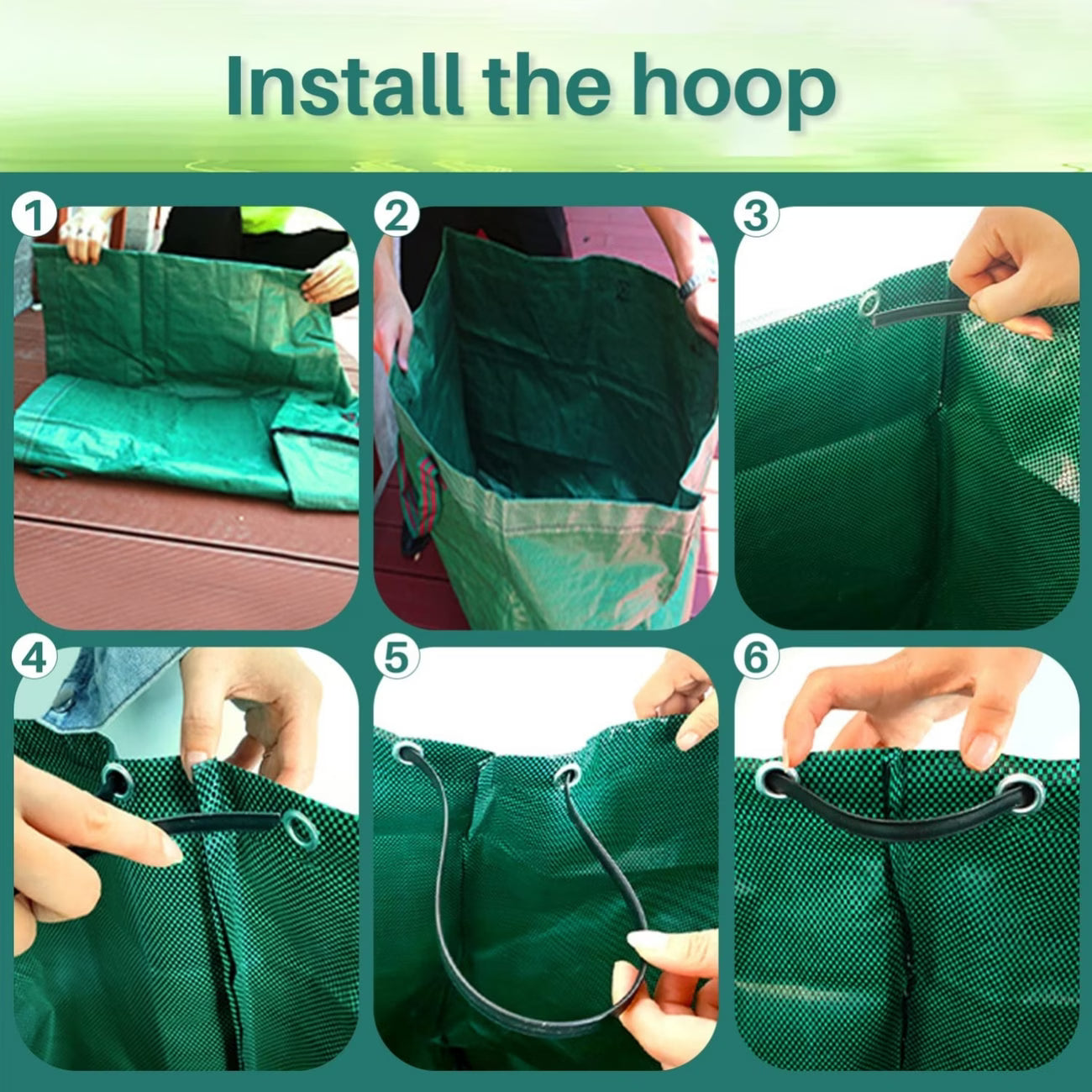 Large Garden Waste Bags with Zipper Leaf Waste Sacks with Handles Foldable and Reusable Green - 300 L