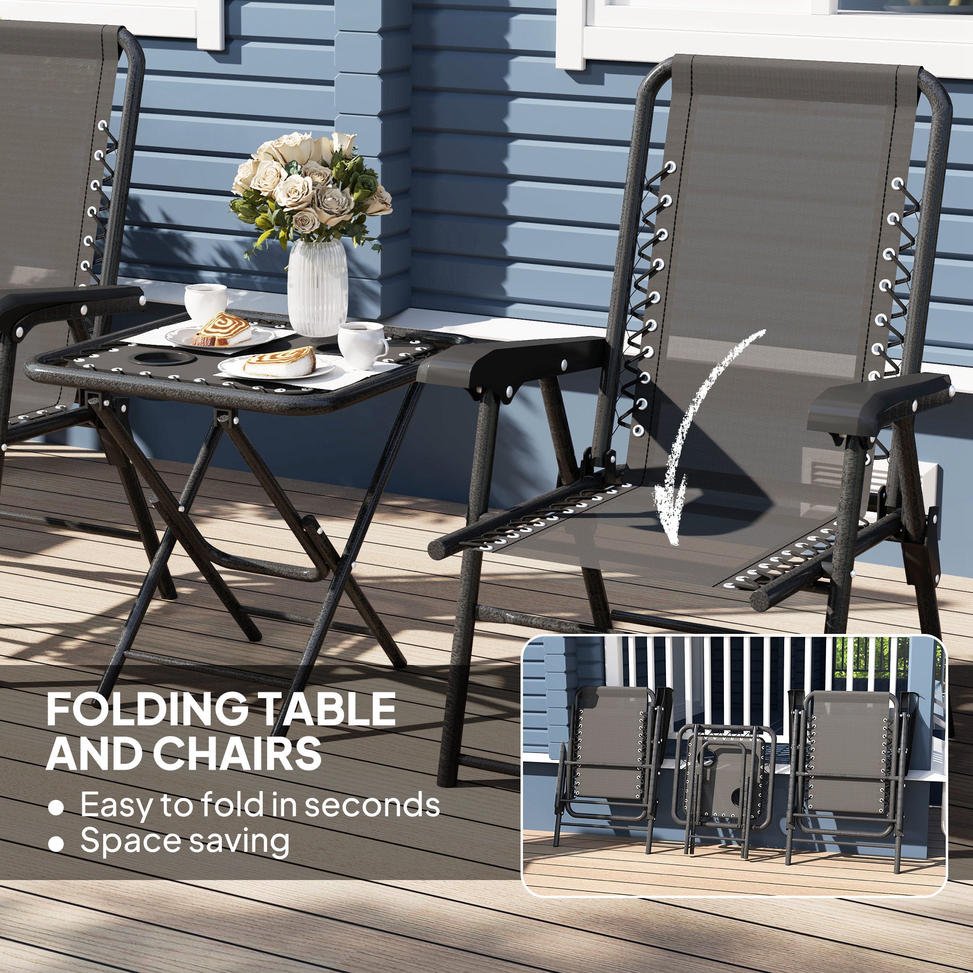 3-Piece Garden Table & Chair Set – Black Outdoor Furniture