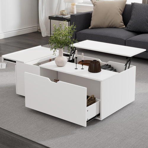 Lift Top Coffee Table with Storage Drawer – Modern Wooden Coffee Table for Living Room, White Coffee Table with Hidden Compartment