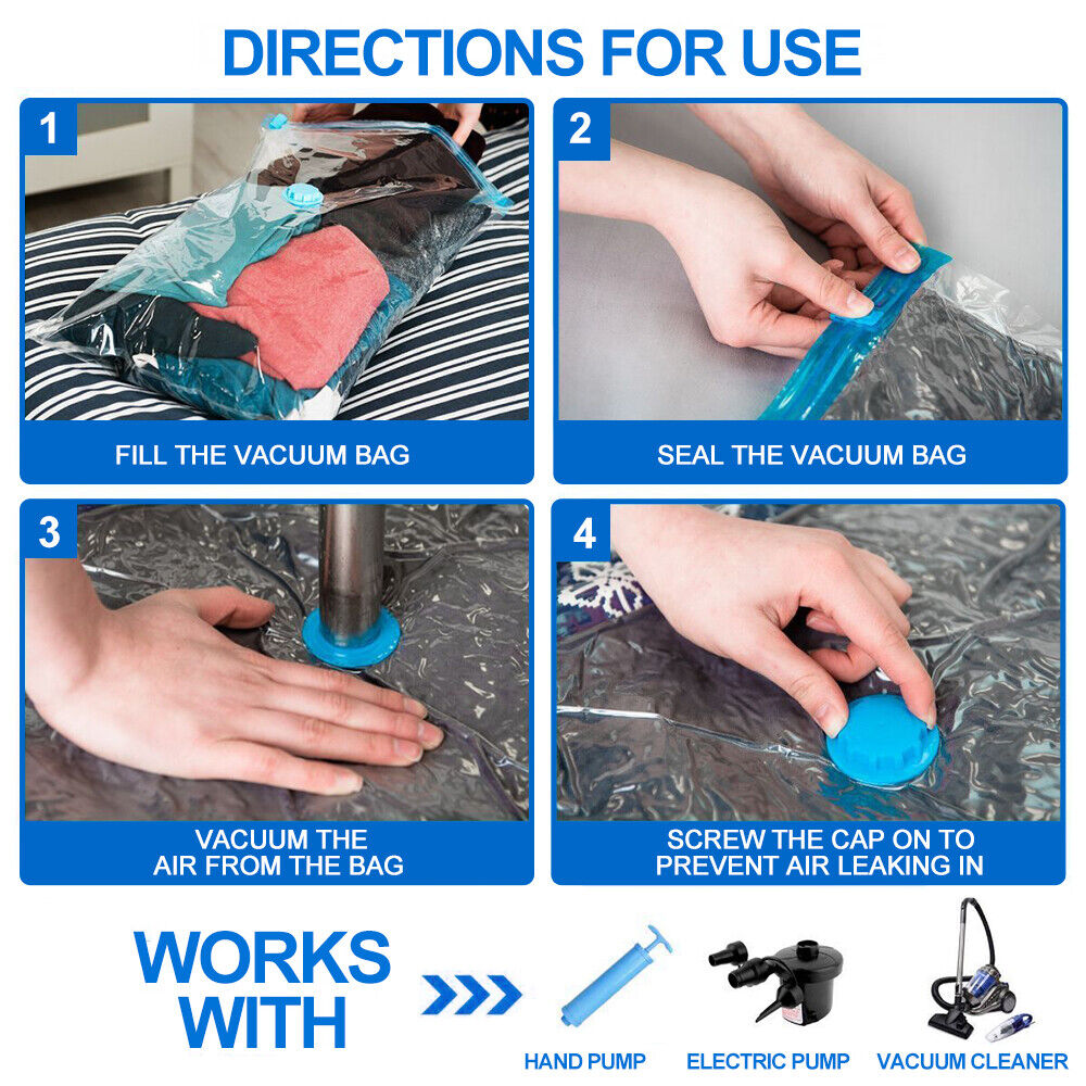 12-Pack Vacuum Storage Bags – Space Saver Organizer for Clothes & Bedding