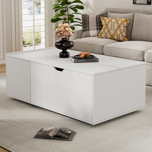 Lift Top Coffee Table with Storage Drawer – Modern Wooden Coffee Table for Living Room, White Coffee Table with Hidden Compartment
