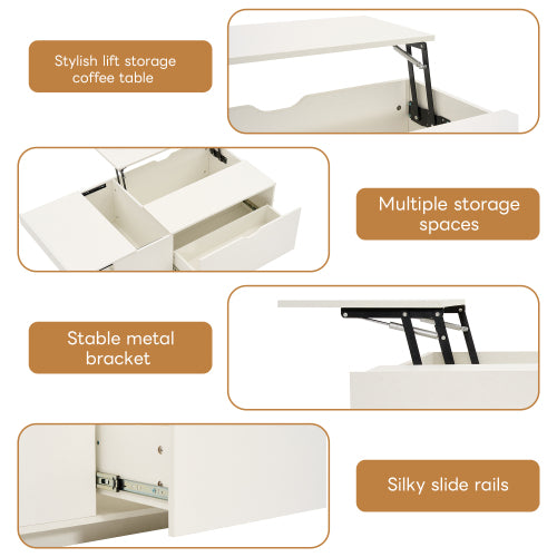 Lift Top Coffee Table with Storage Drawer – Modern Wooden Coffee Table for Living Room, White Coffee Table with Hidden Compartment