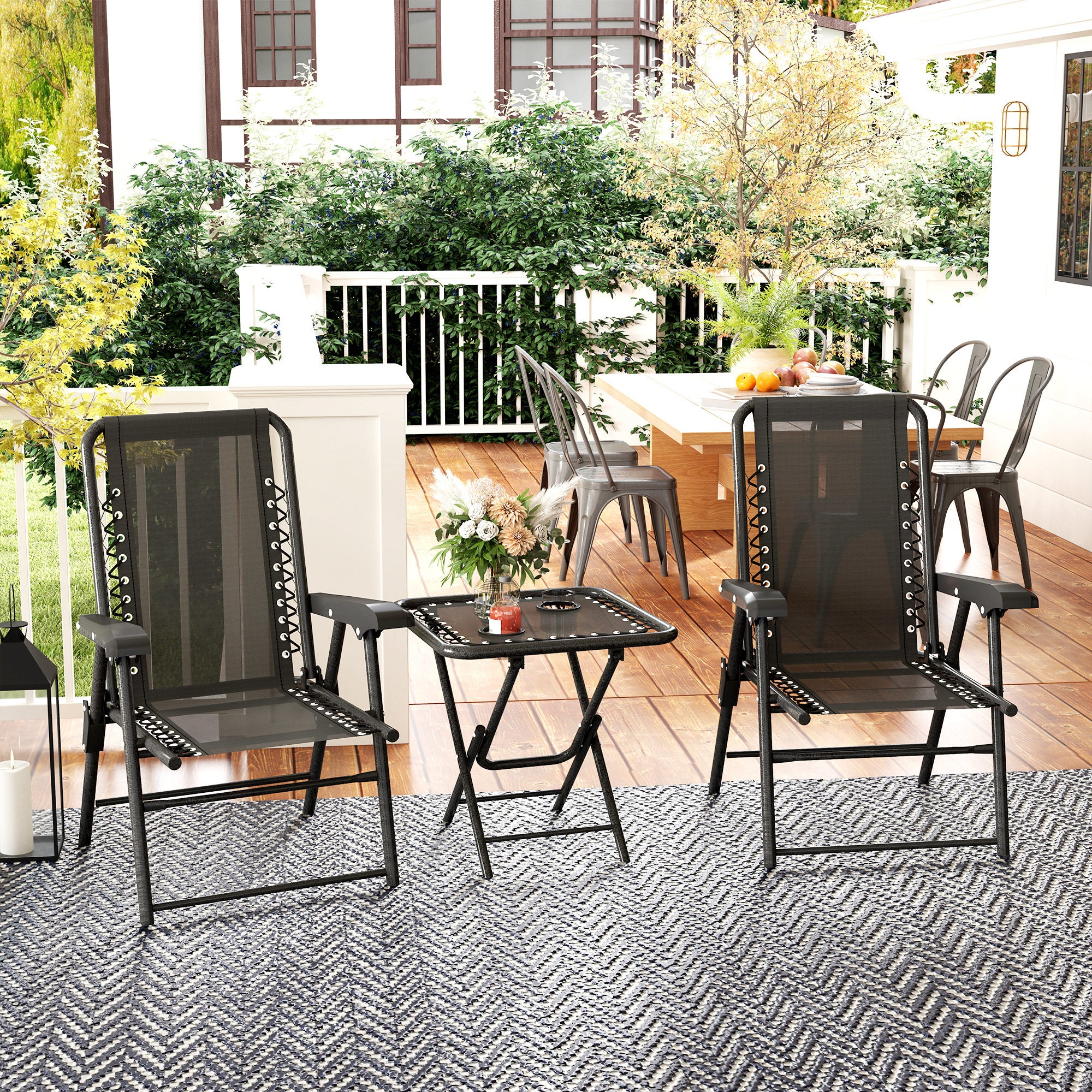 3-Piece Garden Table & Chair Set – Black Outdoor Furniture