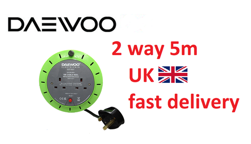 Daewoo 2 Way 5m Cable Reel Extension Lead Reel UK Plug