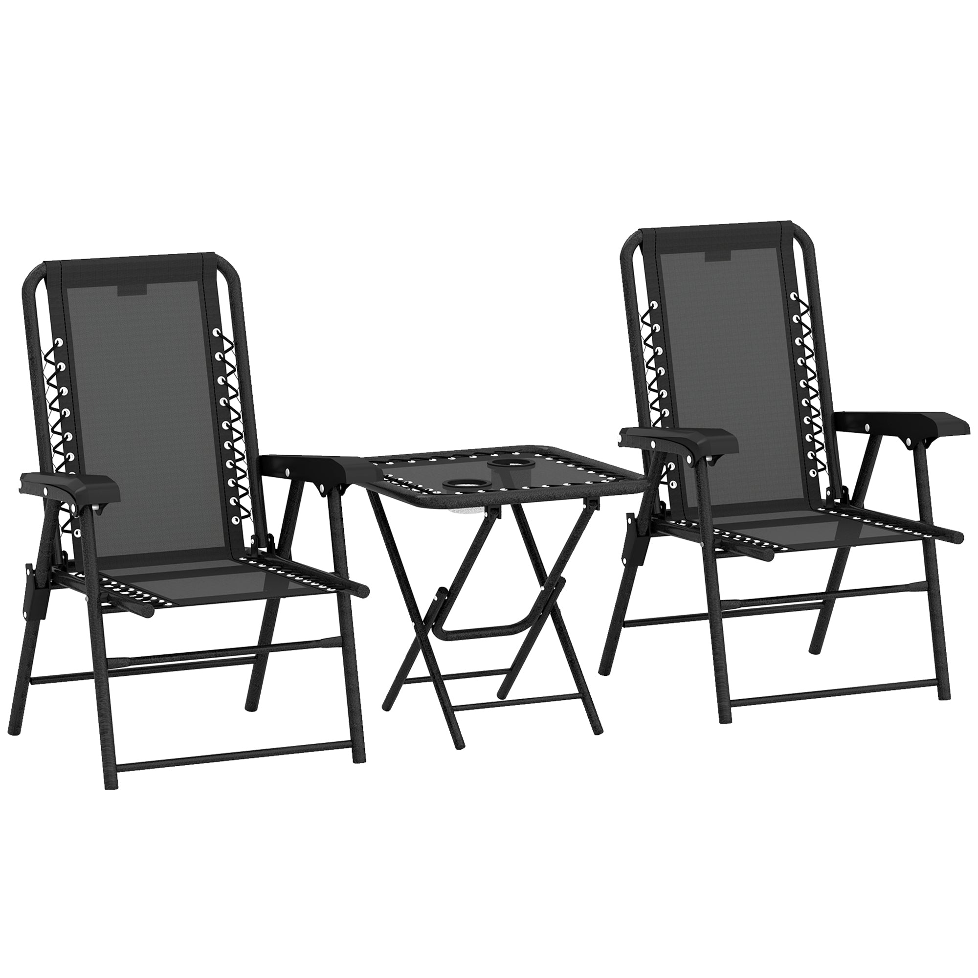 3-Piece Garden Table & Chair Set – Black Outdoor Furniture