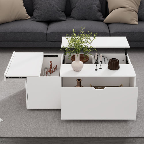 Lift Top Coffee Table with Storage Drawer – Modern Wooden Coffee Table for Living Room, White Coffee Table with Hidden Compartment