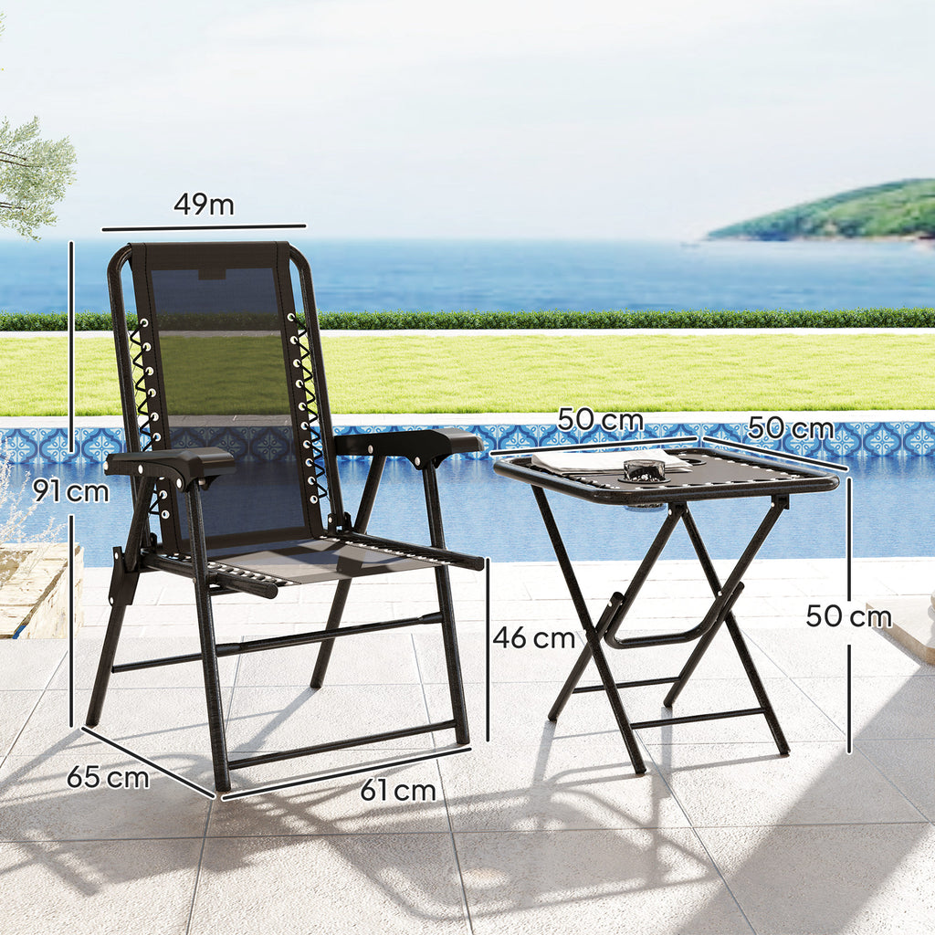 3-Piece Garden Table & Chair Set – Black Outdoor Furniture