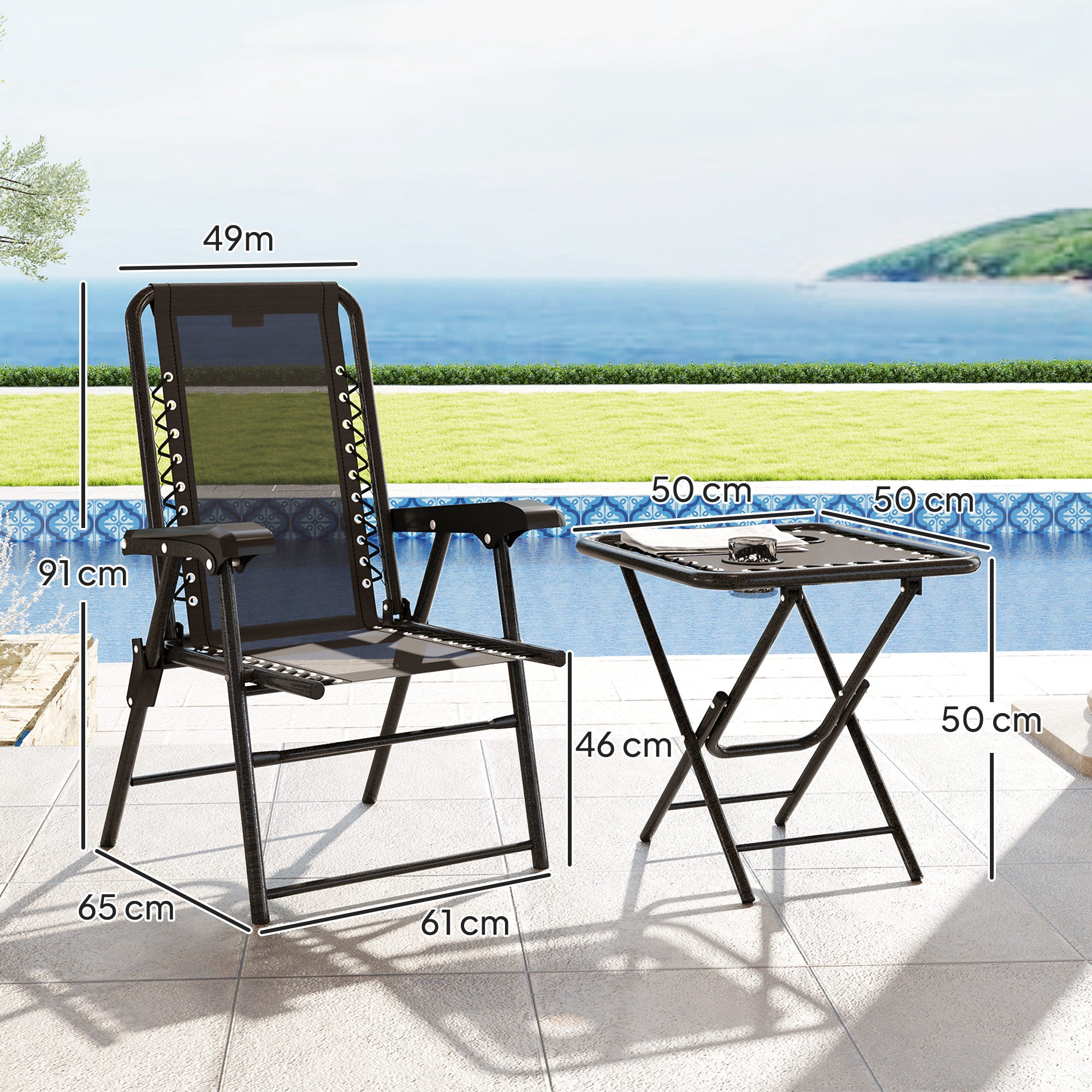 3-Piece Garden Table & Chair Set – Black Outdoor Furniture