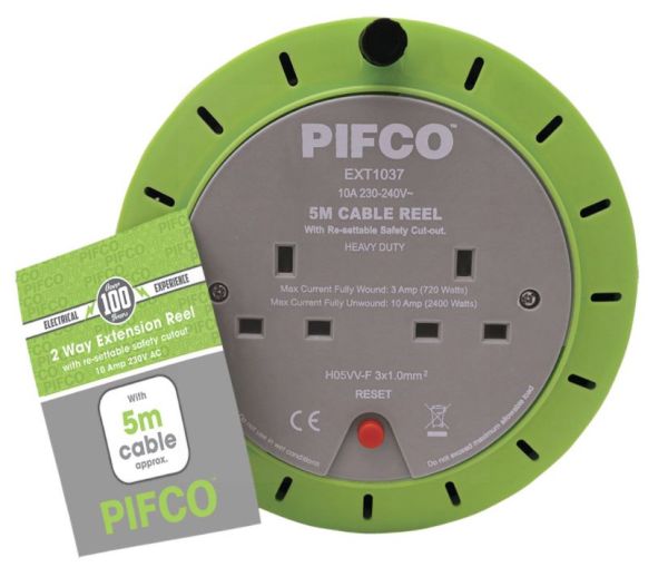 Daewoo 2 Way 5m Cable Reel Extension Lead Reel UK Plug
