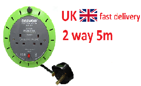 Daewoo 2 Way 5m Cable Reel Extension Lead Reel UK Plug